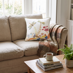 Elara Haus Country Meadow Embroidered Dragonfly Cushion