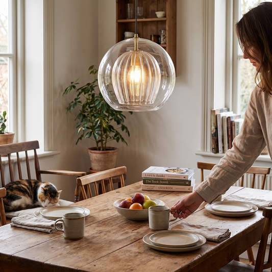 Aida Glass Globe Pendant for Bedsides with Amber Option