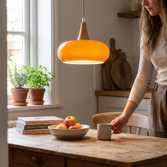 Agatha Glass Pendant for Dining Tables with Timber Cap