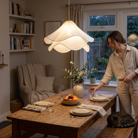 Ailsa Pleated Pendant for Dining Rooms with Brass Stem